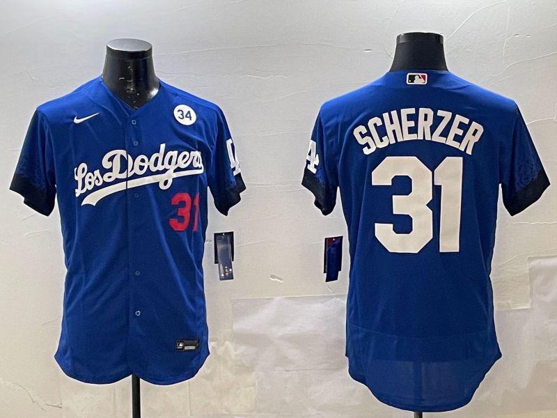 Men Los Angeles Dodgers #31 Scherzer Blue City Edition Elite Nike 2025 MLB Jersey style 4